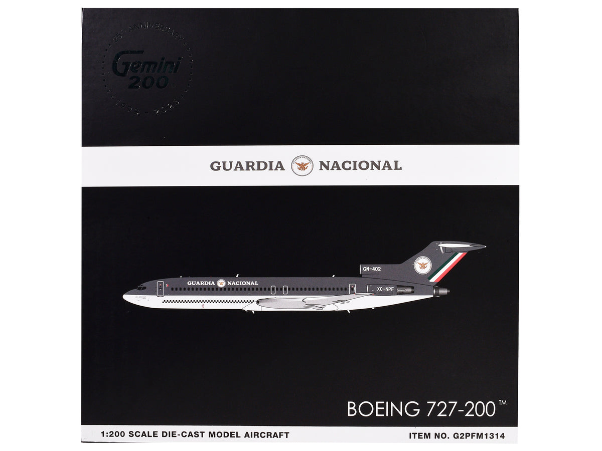 Boeing 727-200 Commercial Aircraft "Guardia Nacional (Mexican National Guard)" (XC-NPF) Gray and White "Gemini 200" Series 1/200 Diecast Model Airplane