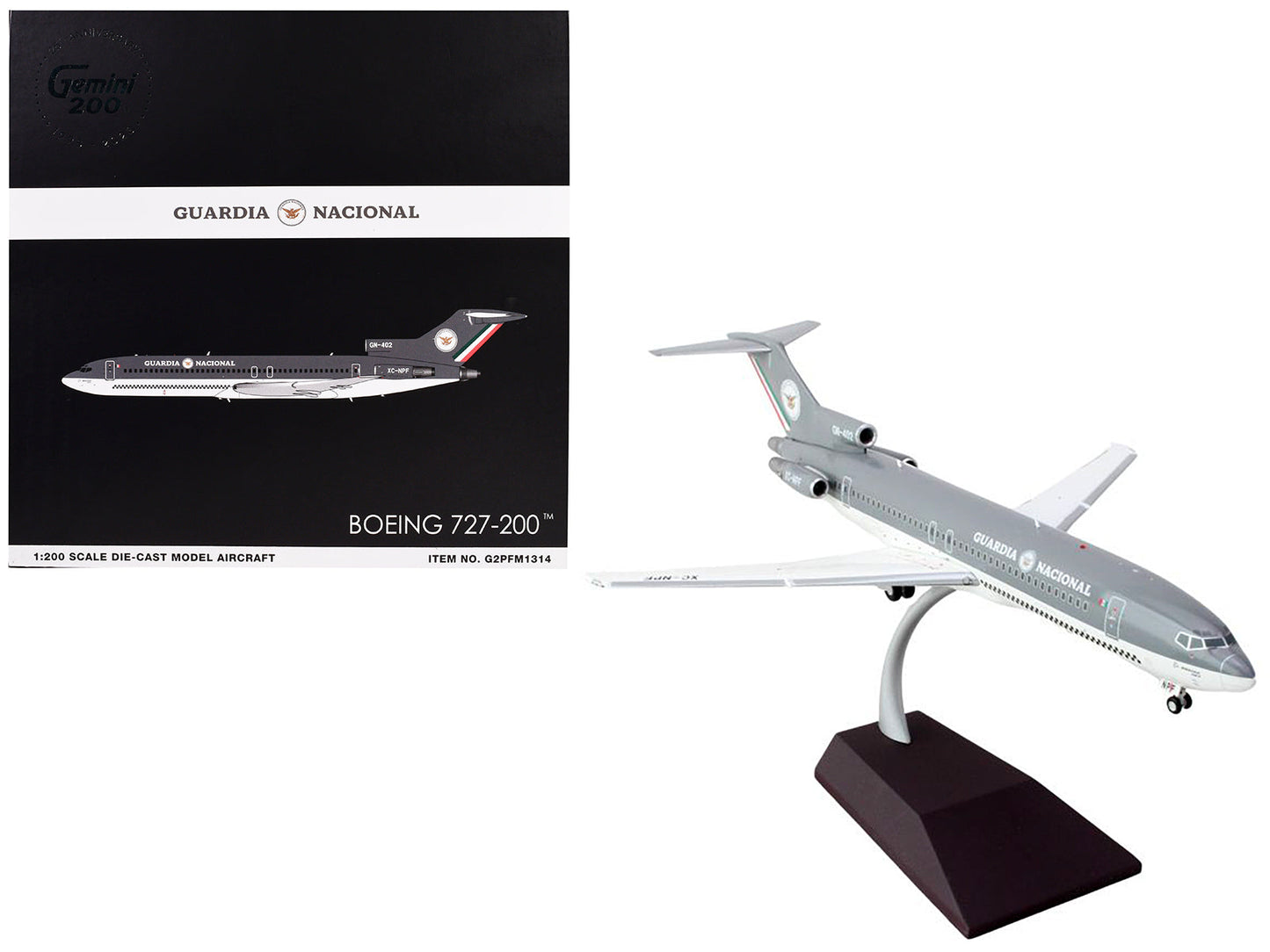Boeing 727-200 Commercial Aircraft "Guardia Nacional (Mexican National Guard)" (XC-NPF) Gray and White "Gemini 200" Series 1/200 Diecast Model Airplane