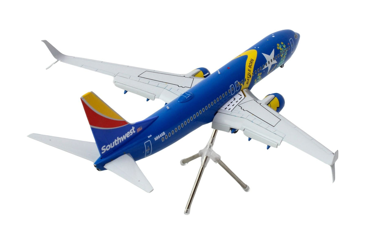 Boeing 737-800 Commercial Aircraft with Flaps Down "Southwest Airlines - Nevada One" (N8646B) Blue with Tail Stripes "Gemini 200" Series 1/200 Diecast Model Airplane