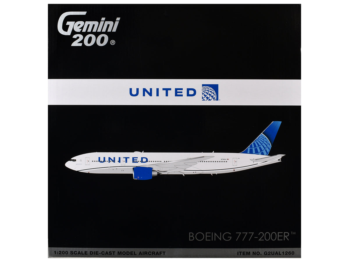 Boeing 777-200ER Commercial Aircraft "United Airlines" (N798UA) White with Blue Tail "Gemini 200" Series 1/200 Diecast Model