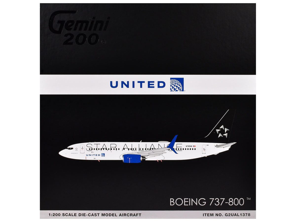 Boeing 737-800 Commercial Aircraft "United Airlines Star Alliance" (N76516) White with Black Tail "Gemini 200" Series 1/200 Diecast Model Airplane
