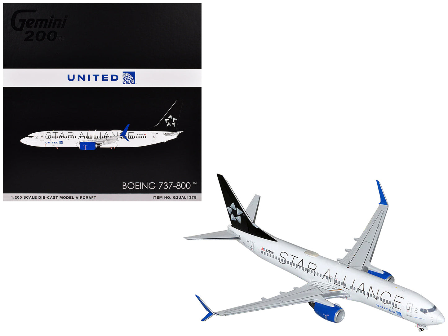 Boeing 737-800 Commercial Aircraft "United Airlines Star Alliance" (N76516) White with Black Tail "Gemini 200" Series 1/200 Diecast Model Airplane