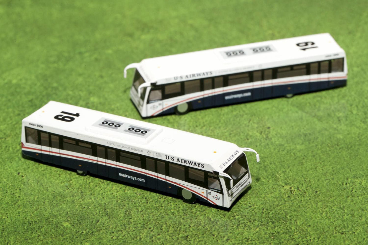 Cobus 3000 Passenger Bus White and Blue "US Airways Shuttle Bus" 2 Piece Set "Gemini 200" Series Diecast Models