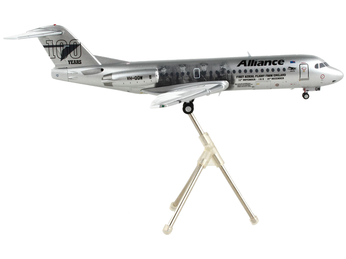 Fokker F70 Commercial Aircraft "Alliance Airlines - 100 Years First Flight from England" Silver Metallic "Gemini 200" Series 1/200 Diecast Model Airplane