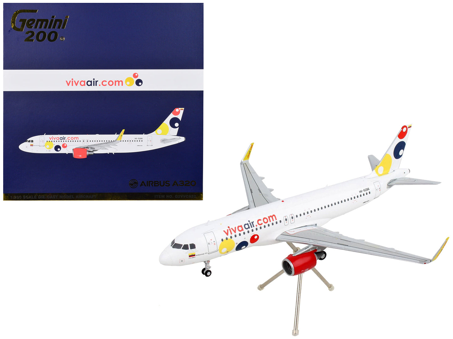 Airbus A320 Commercial Aircraft "Viva Air" White with Tail Graphics "Gemini 200" Series 1/200 Diecast Model Airplane