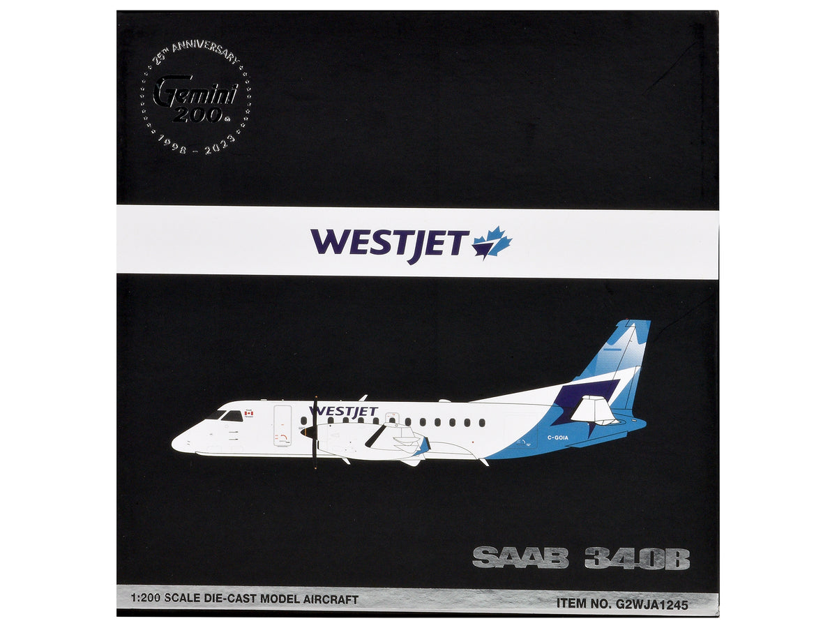 Saab 340B Commercial Aircraft "WestJet" (C-GOIA) White with Blue Stripes and Tail "Gemini 200" Series 1/200 Diecast Model Airplane