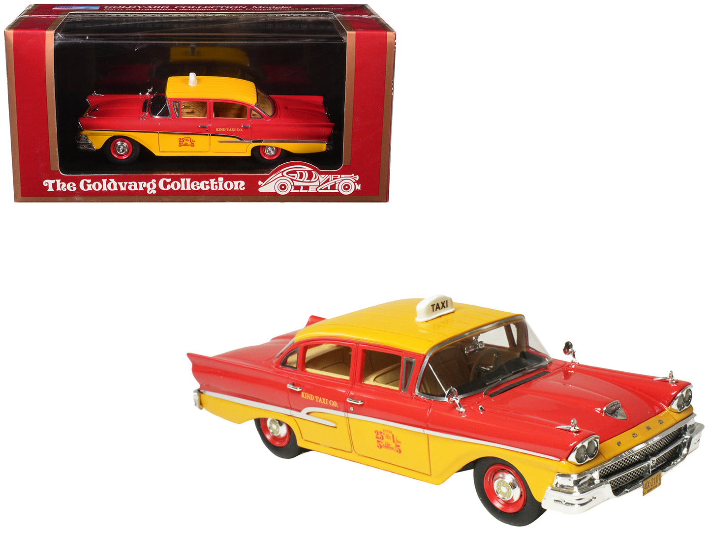 1958 Ford Custom 300 Taxi Cab "Kind Taxi Co." Red and Yellow with Yellow Interior Limited Edition to 200 pieces Worldwide 1/43 Model Car