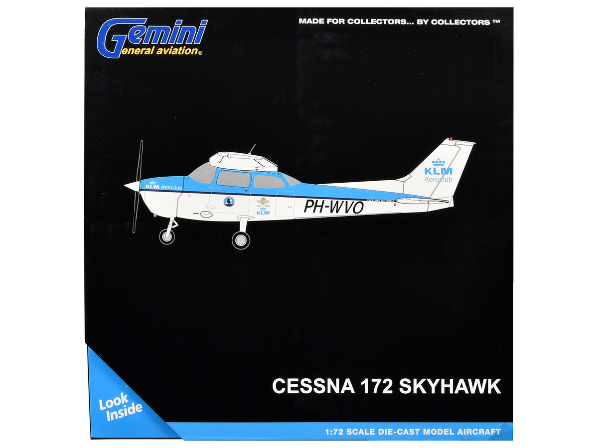 Cessna 172 Skyhawk Aircraft "KLM Aeroclub" (PH-WVO) Light Blue and White "Gemini General Aviation" Series 1/72 Diecast Model Airplane