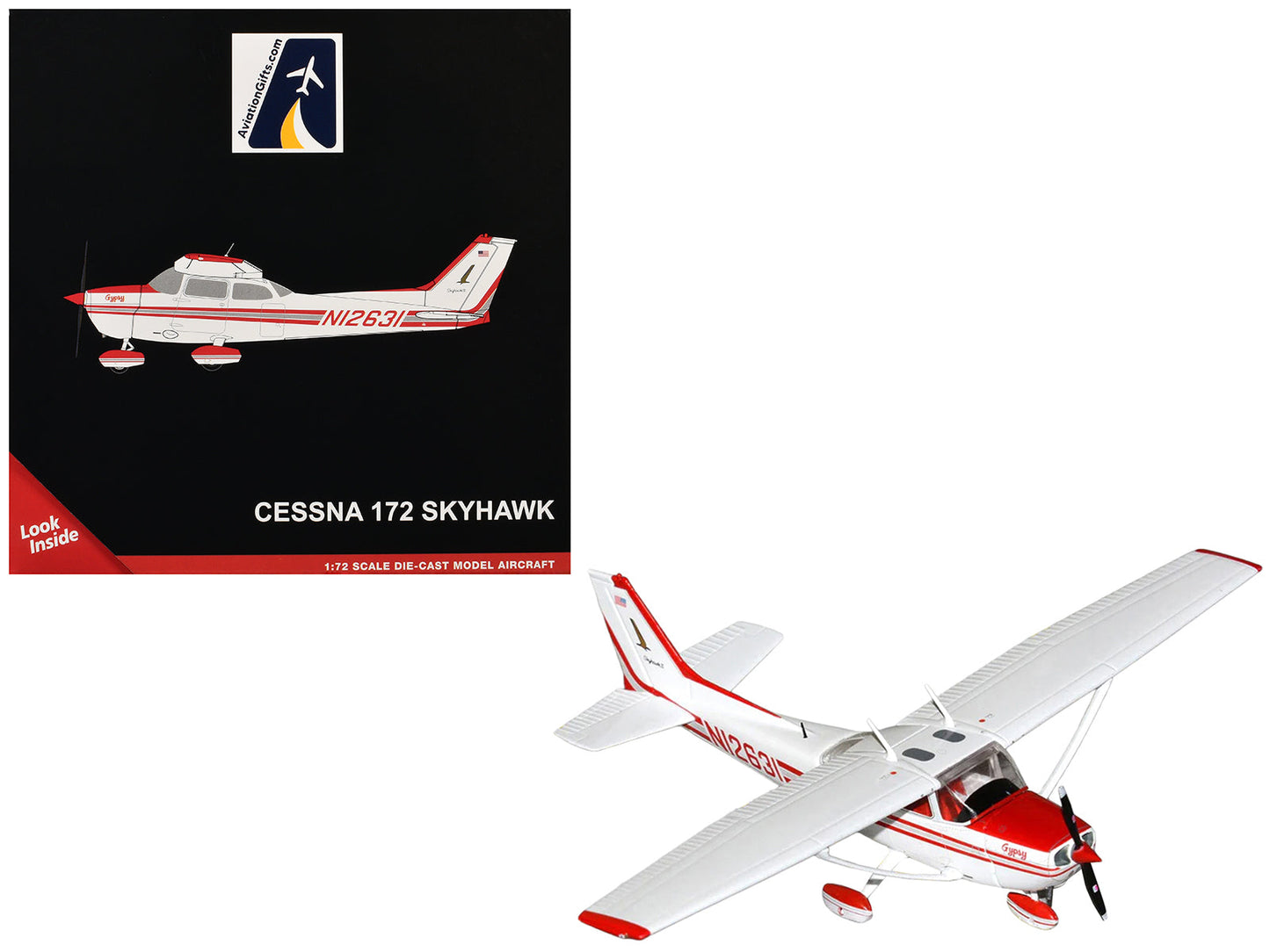 Cessna 172 Skyhawk Aircraft "N12631" Red and White "Gemini General Aviation" Series 1/72 Diecast Model