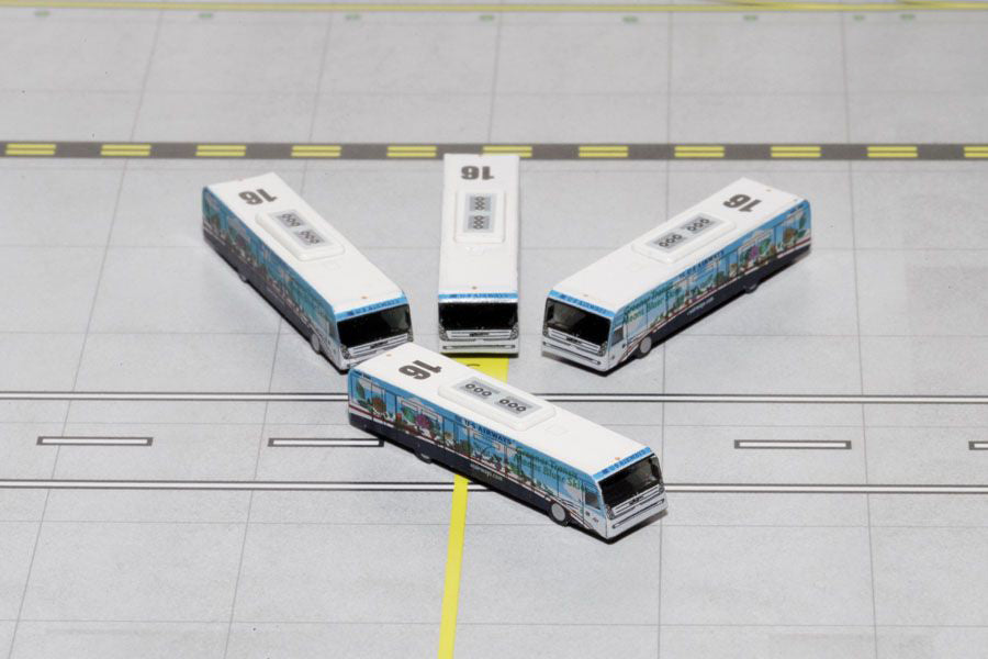 Cobus 3000 Passenger Bus White and Blue with Graphics "US Airways Shuttle Bus - Greener Transit" 4 Piece Set 1/400 Diecast Models