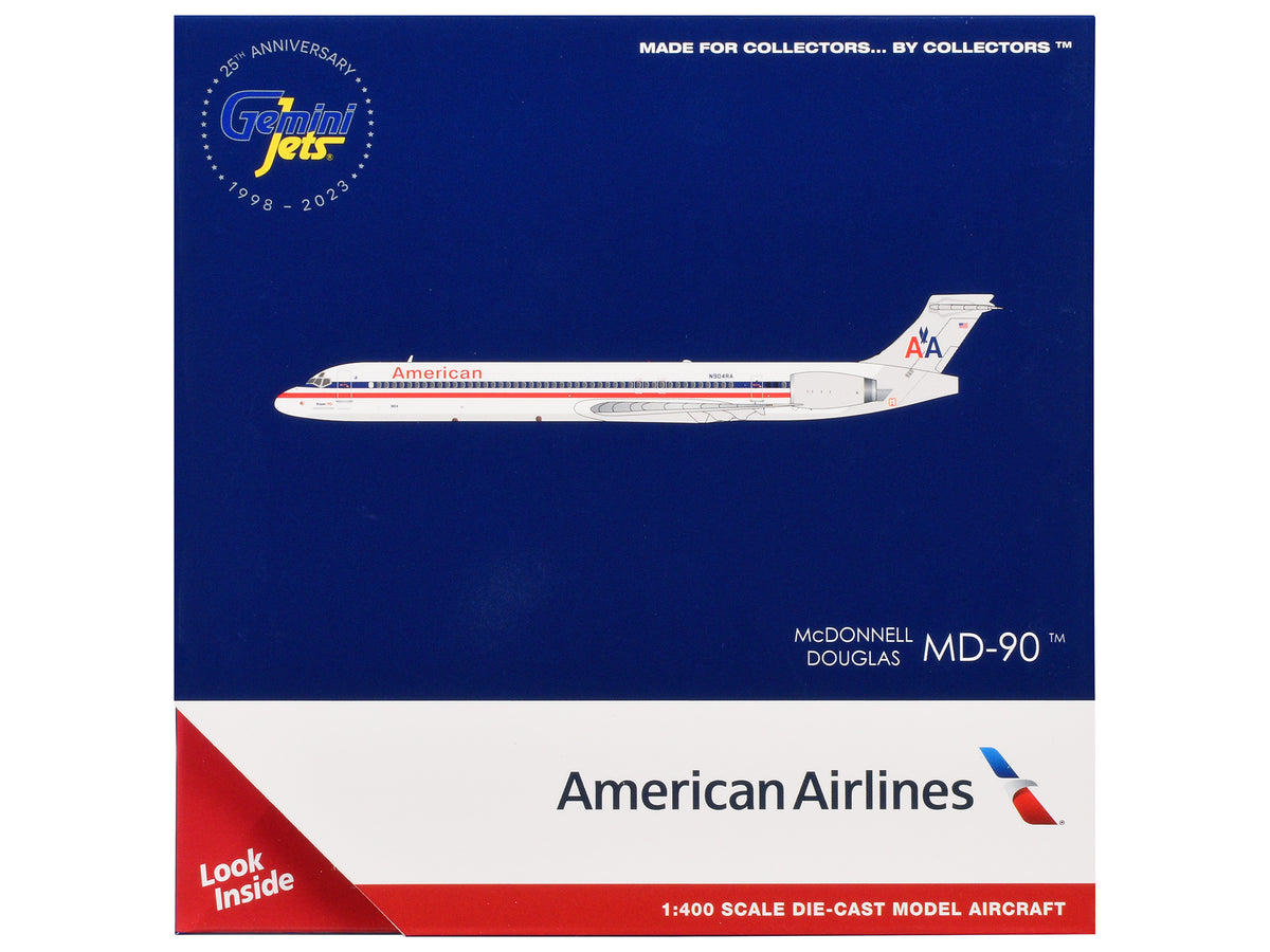 McDonnell Douglas MD-90 Commercial Aircraft "American Airlines" (N904RA) White with Blue and Red Stripes 1/400 Diecast Model Airplane