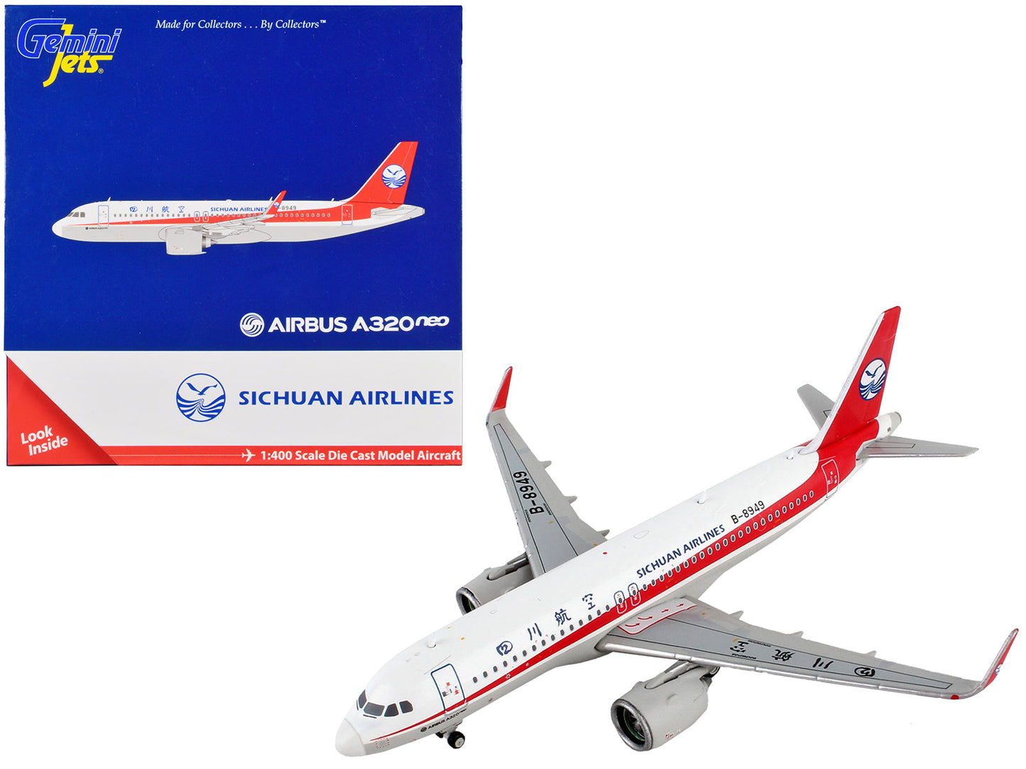 Airbus A320neo Commercial Aircraft "Sichuan Airlines" White with Red Stripes and Tail 1/400 Diecast Model Airplane