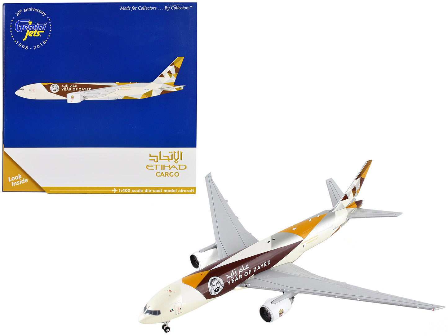 Boeing 777F Commercial Aircraft "Etihad Cargo - Year of Zayed" White with Graphics 1/400 Diecast Model Airplane