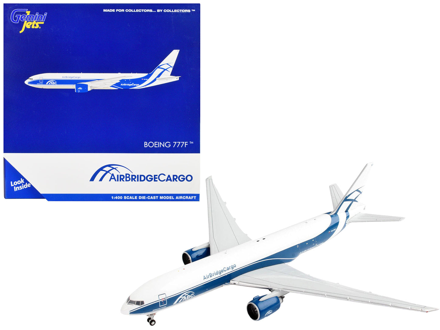 Boeing 777F Commercial Aircraft "AirBridgeCargo" White with Blue Stripes 1/400 Diecast Model Airplane