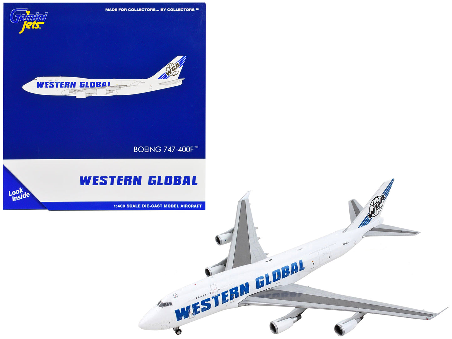 Boeing 747-400F Commercial Aircraft "Western Global" White with Blue Tail Stripes 1/400 Diecast Model Airplane