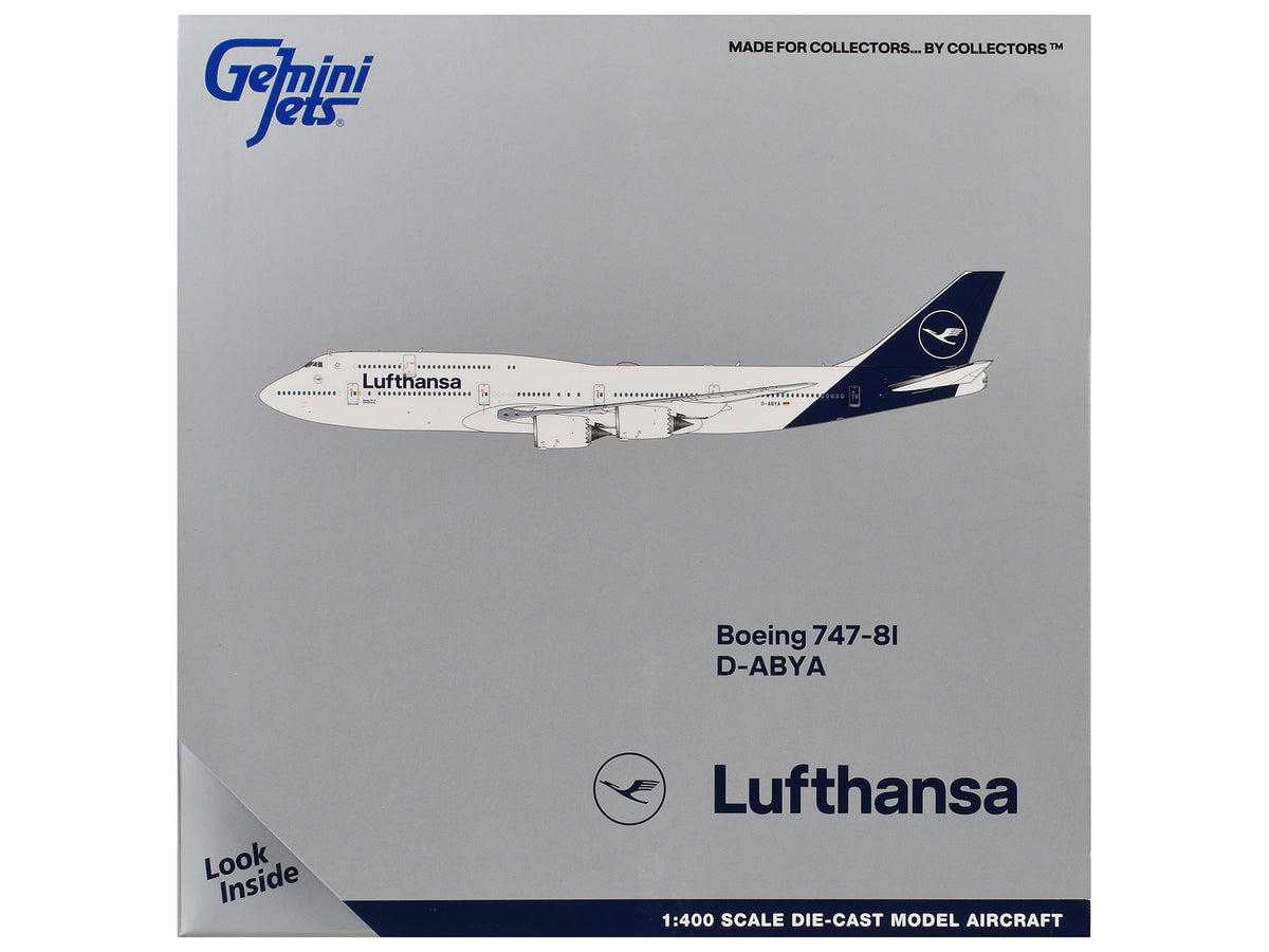 Boeing 747-8I Commercial Aircraft "Lufthansa" (D-ABYA) White with Dark Blue Tail 1/400 Diecast Model GeminiJets