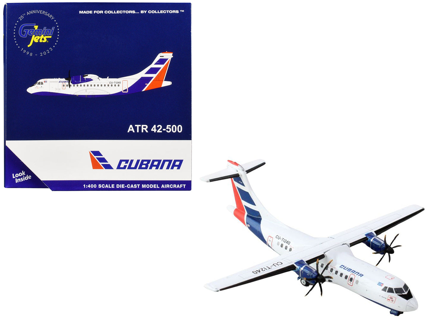 ATR 42-500 Commercial Aircraft "Cubana Airlines" (CU-T1240) White with Red and Blue Stripes 1/400 Diecast Model Airplane