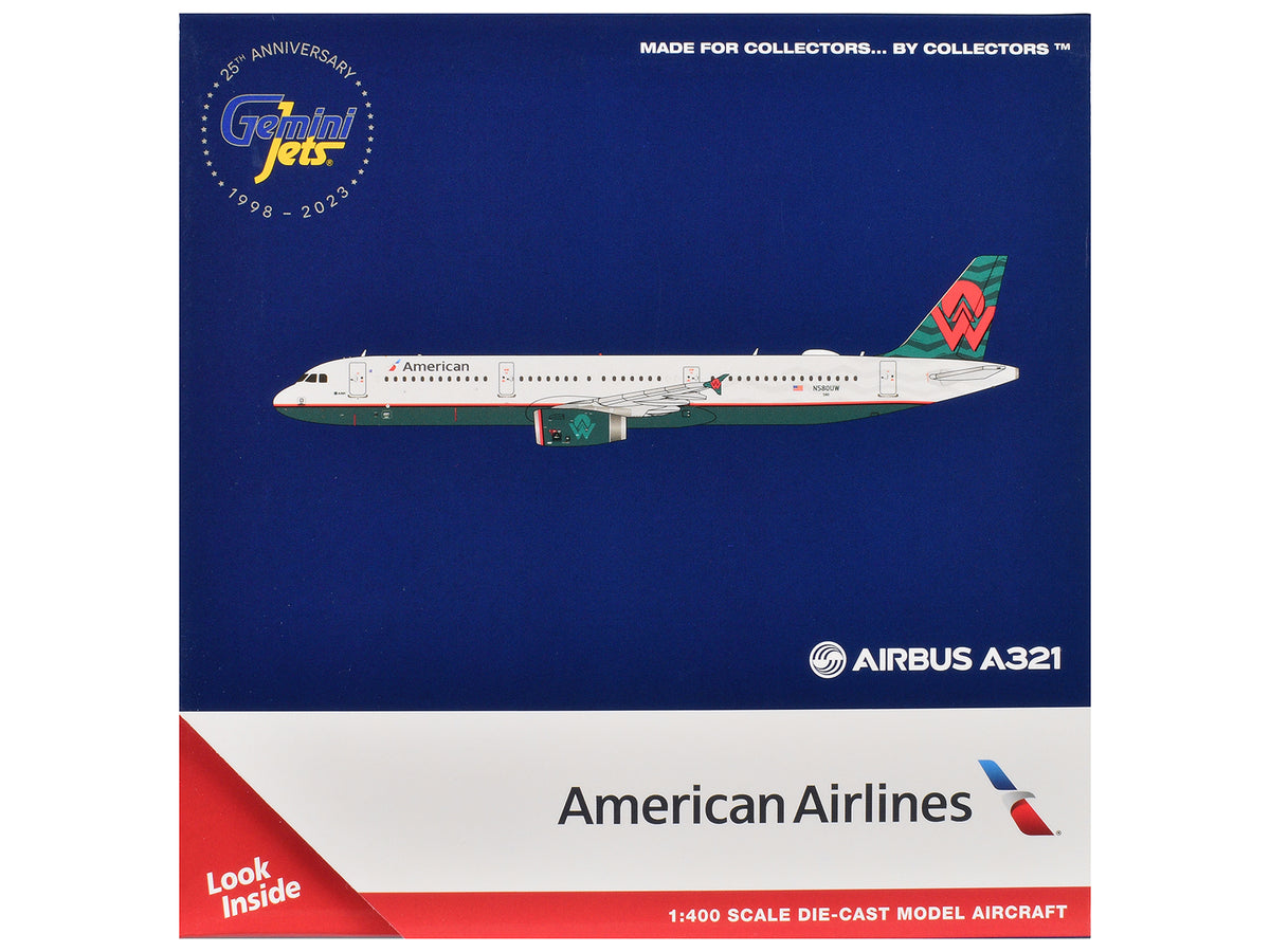Airbus A321 Commercial Aircraft "American Airlines - America West Heritage Jet" (N580UW) White with Tail Graphics 1/400 Diecast Model Airplane