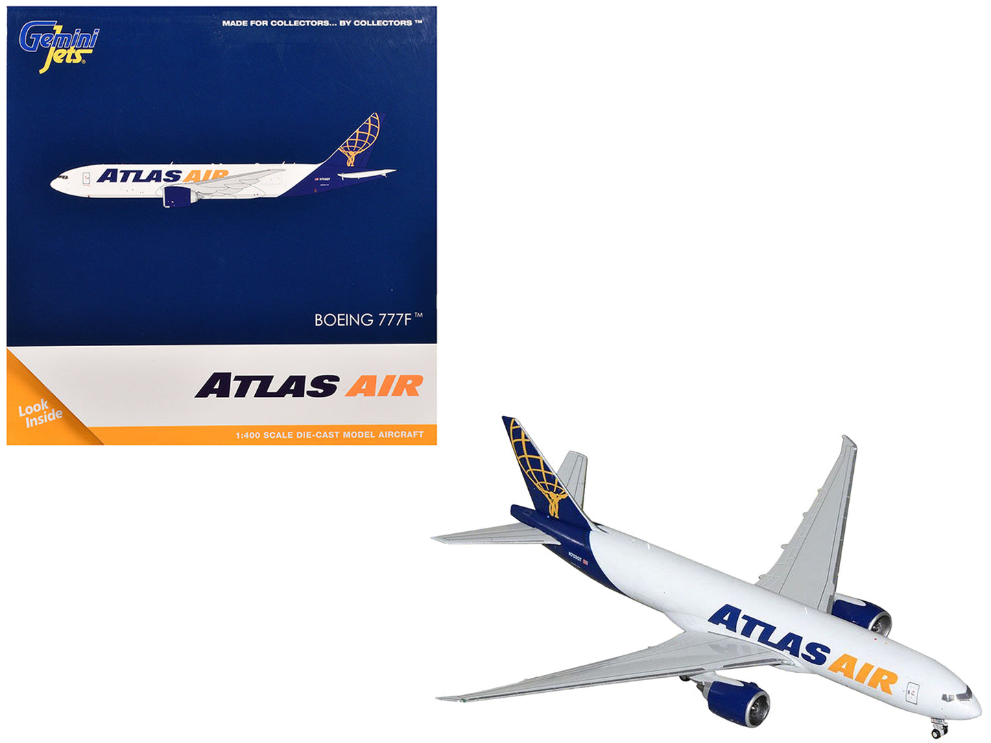 Boeing 777-200LR Commercial Aircraft "Atlas Air" (N703GT) White with Blue Tail 1/400 Diecast Model Airplane