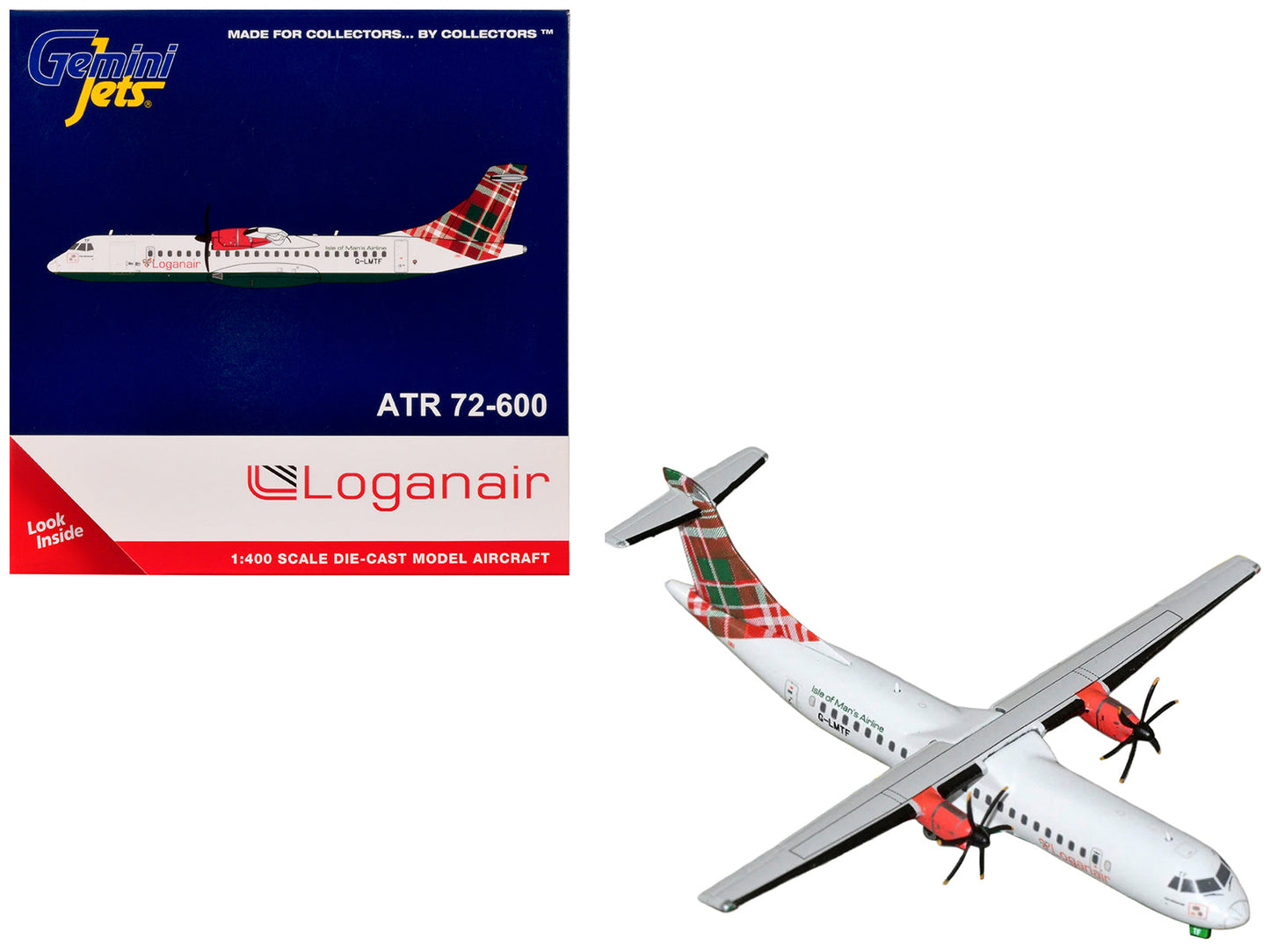 ATR 72-600 Commercial Aircraft "Loganair - Isle of Man's Airline" (G-LMTE) White with Red and Green Plaid Tail 1/400 Diecast Model