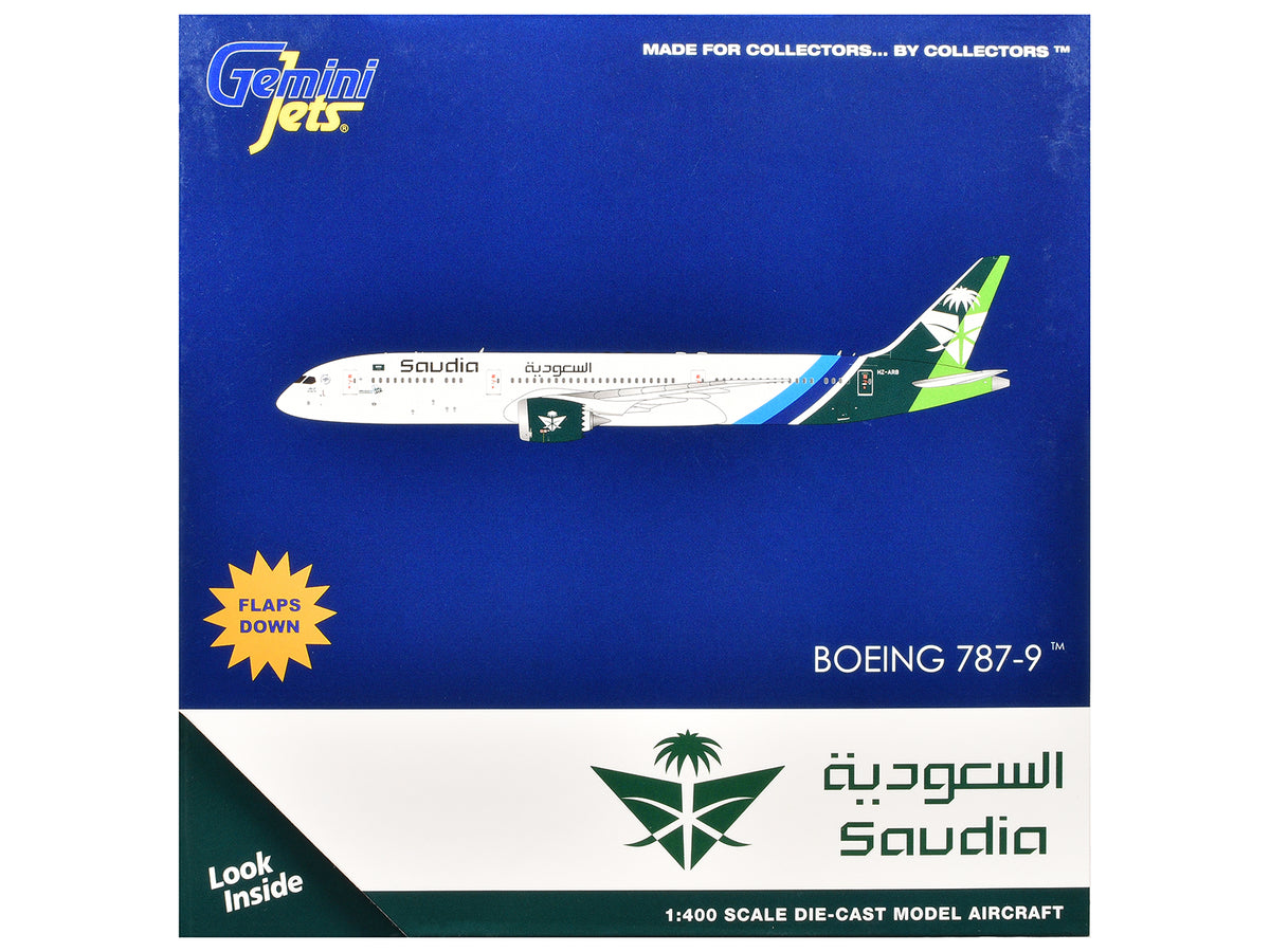 Boeing 787-9 Commercial Aircraft with Flaps Down "Saudia Airline" (HZ-ARB) White with Tail Graphics 1/400 Diecast Model Airplane