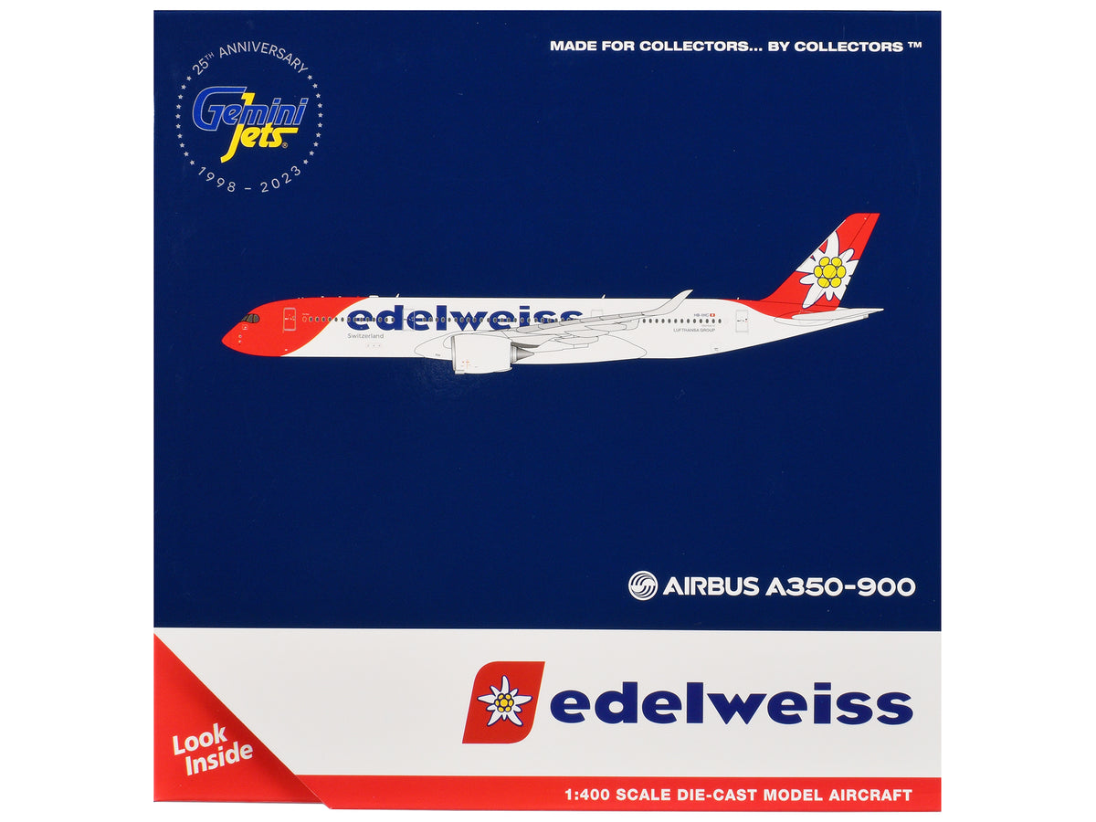 Airbus A350-900 Commercial Aircraft with Flaps Down Configuration "Edelweiss Air" (HB-IHC) White with Red Tail 1/400 Diecast Model Airplane
