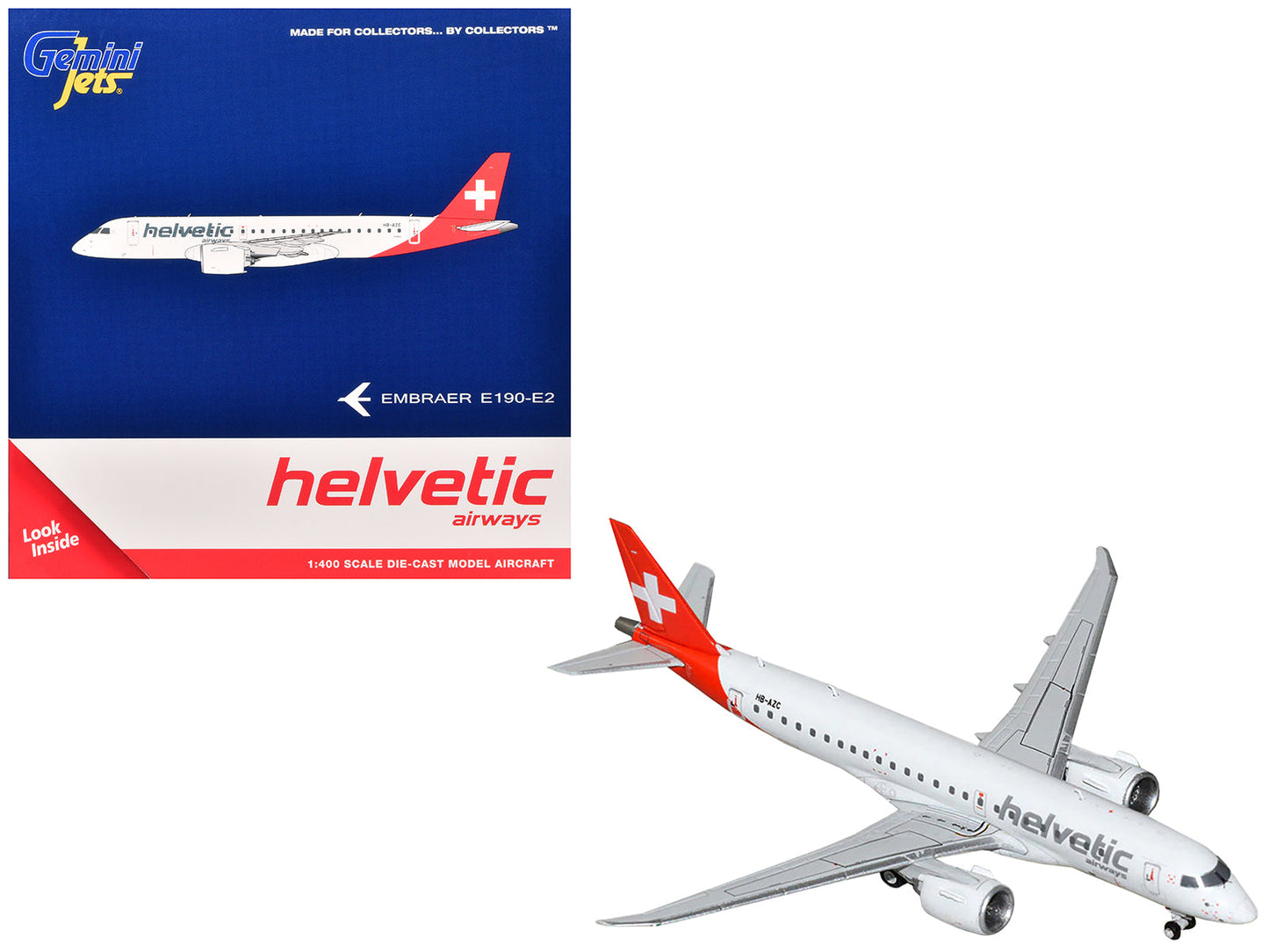 Embraer E190-E2 Commercial Aircraft "Helvetic Airways" (HB-AZC) White with Red Tail 1/400 Diecast Model Airplane