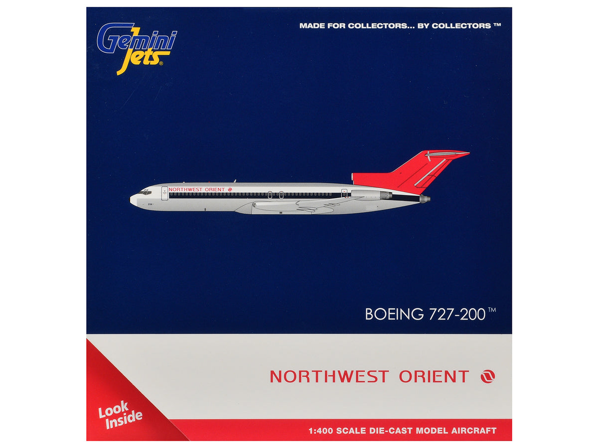 Boeing 727-200 Commercial Aircraft "Northwest Orient" (N298US) Silver with White Stripes and Red Tail 1/400 Diecast Model