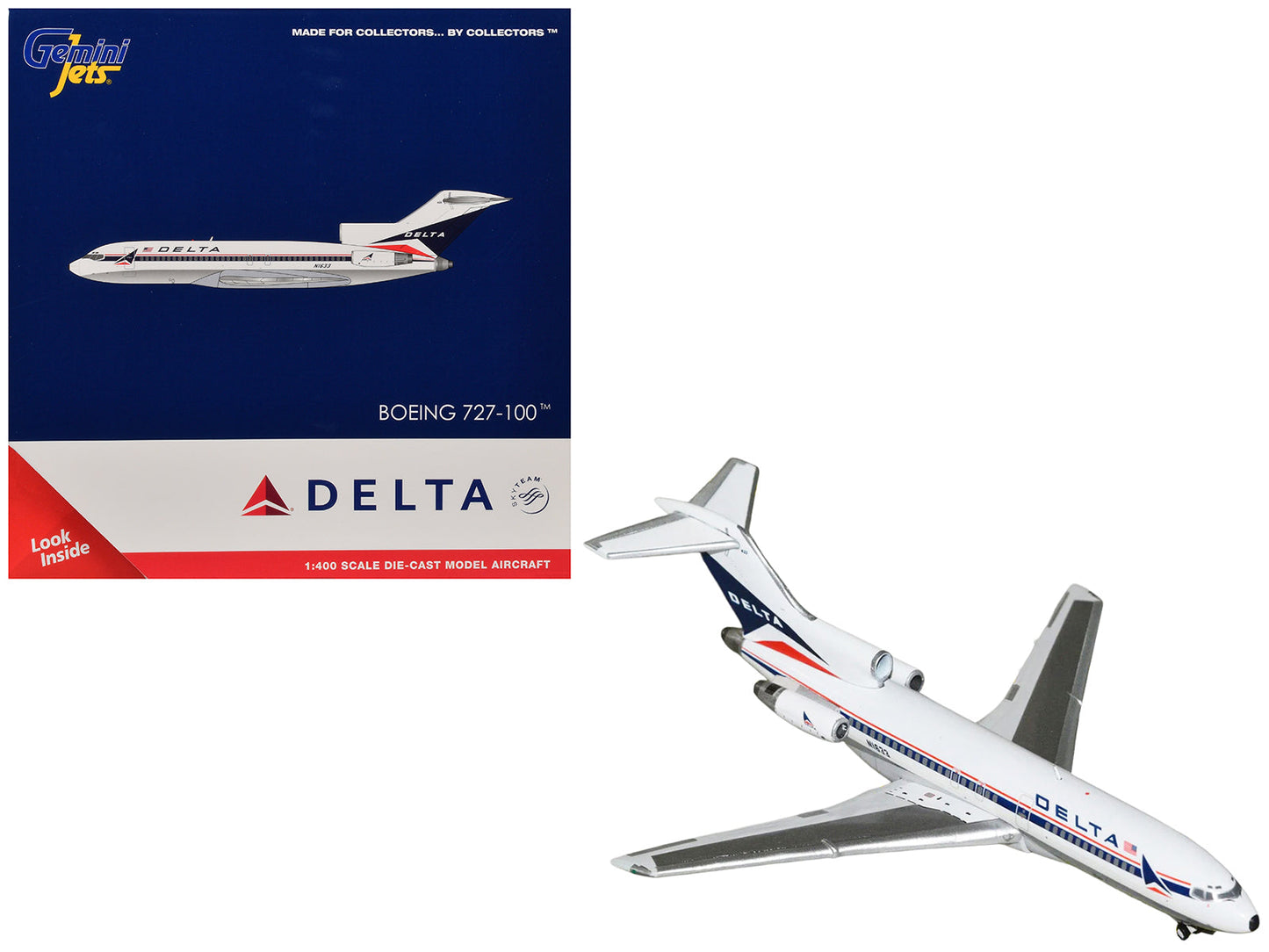 Boeing 727-100 Commercial Aircraft "Delta Air Lines" (N1633) White with Red and Blue Stripes 1/400 Diecast Model