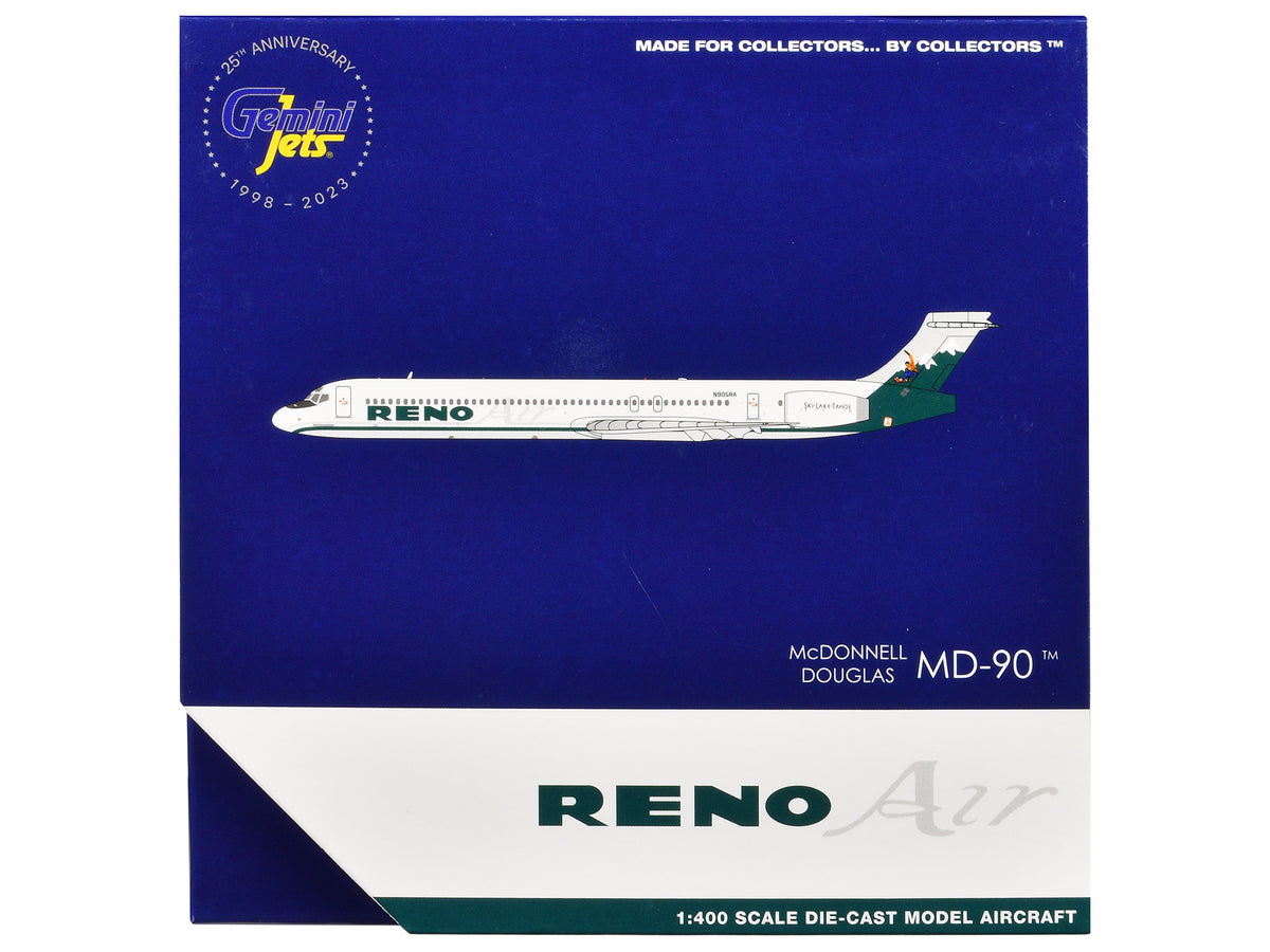 McDonnell Douglas MD-90 Commercial Aircraft "Reno Air" (N905RA) White with Green Tail 1/400 Diecast Model Airplane