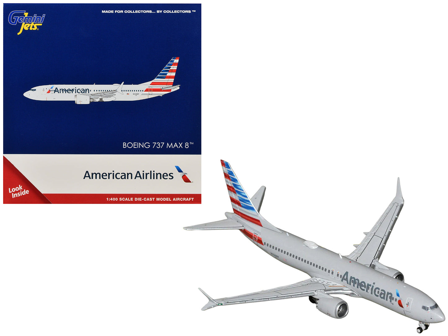 Boeing 737 MAX 8 Commercial Aircraft "American Airlines" (N326RP) Gray with Striped Tail Series 1/400 Diecast Model