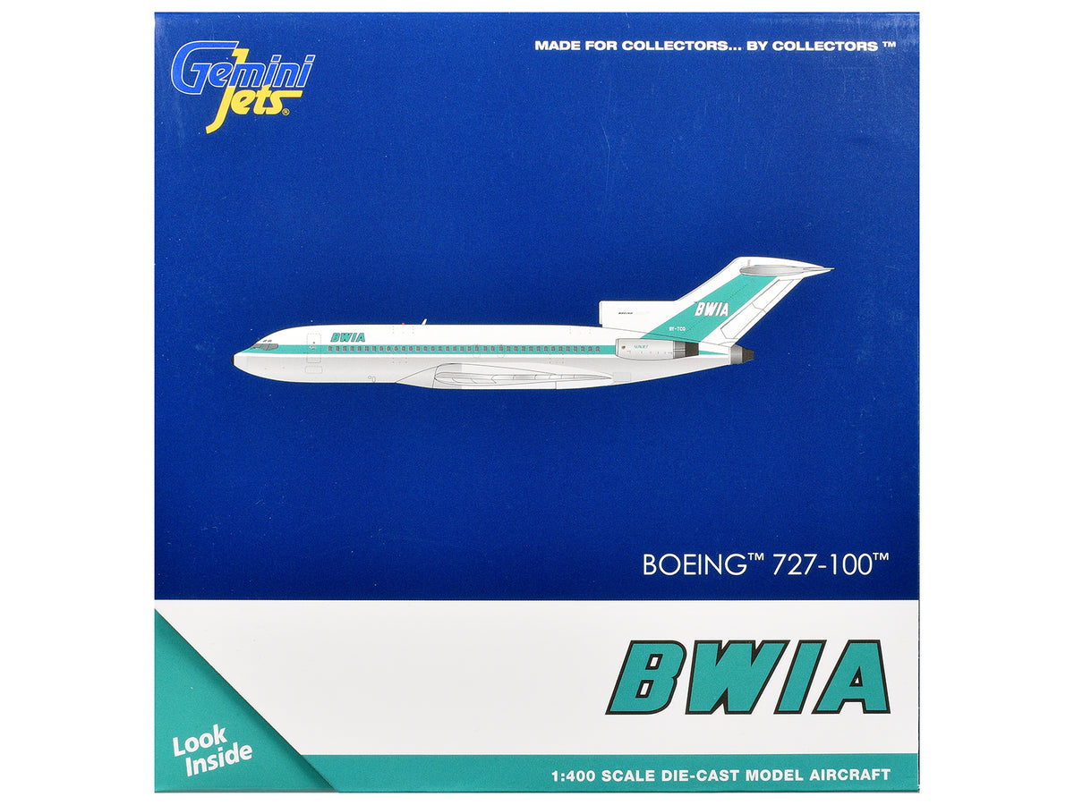 Boeing 727-100 Commercial Aircraft "British West Indian Airways" (9Y-TCO) White with Light Green Stripes 1/400 Diecast Model Airplane