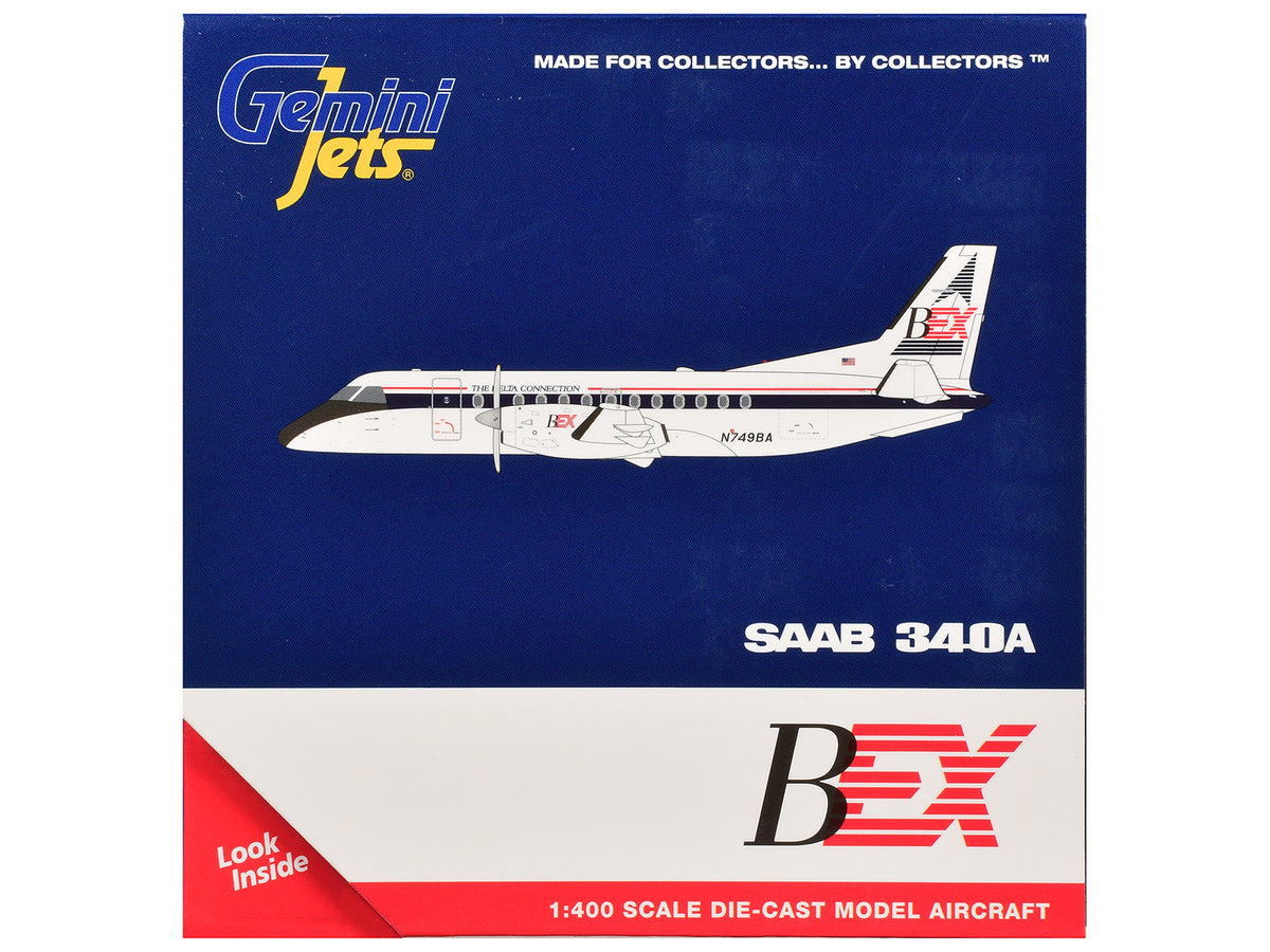 Saab 340A Commercial Aircraft "Business Express Airlines - The Delta Connection" (N749BA) White with Blue and Red Stripes 1/400 Diecast Model