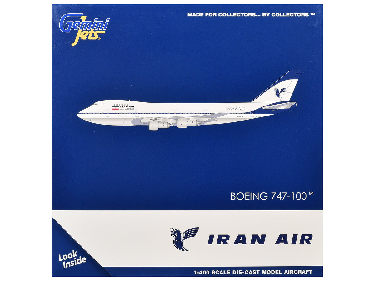 Boeing 747-100 Commercial Aircraft "Iran Air" (EP-IAM) White with Blue Stripes 1/400 Diecast Model