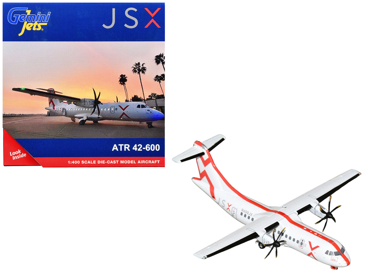 ATR 42-600 Commercial Aircraft "JSX" (N400JX) White with Red Stripes 1/400 Diecast Model Airplane