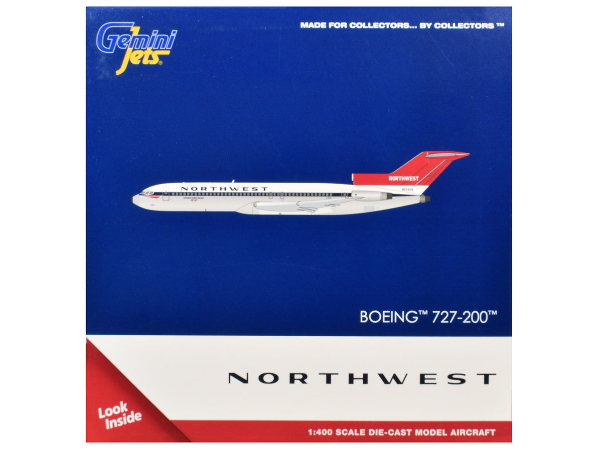 Boeing 727-200 Commercial Aircraft "Northwest Airlines" (N254US) White with Blue Stripes and Red Tail 1/400 Diecast Model