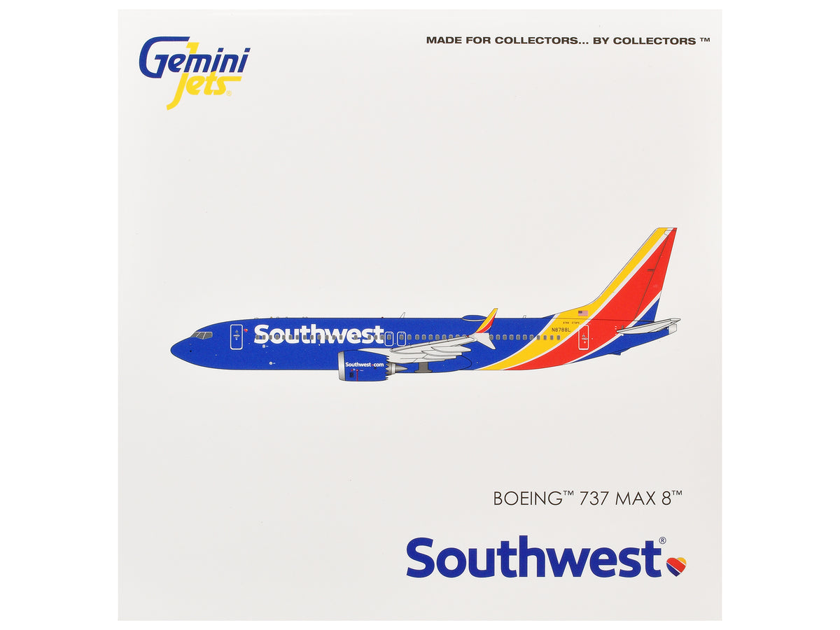 Boeing 737 MAX 8 Commercial Aircraft "Southwest Airlines" (N8788L) Blue with Red and Yellow Stripes 1/400 Diecast Model Airplane