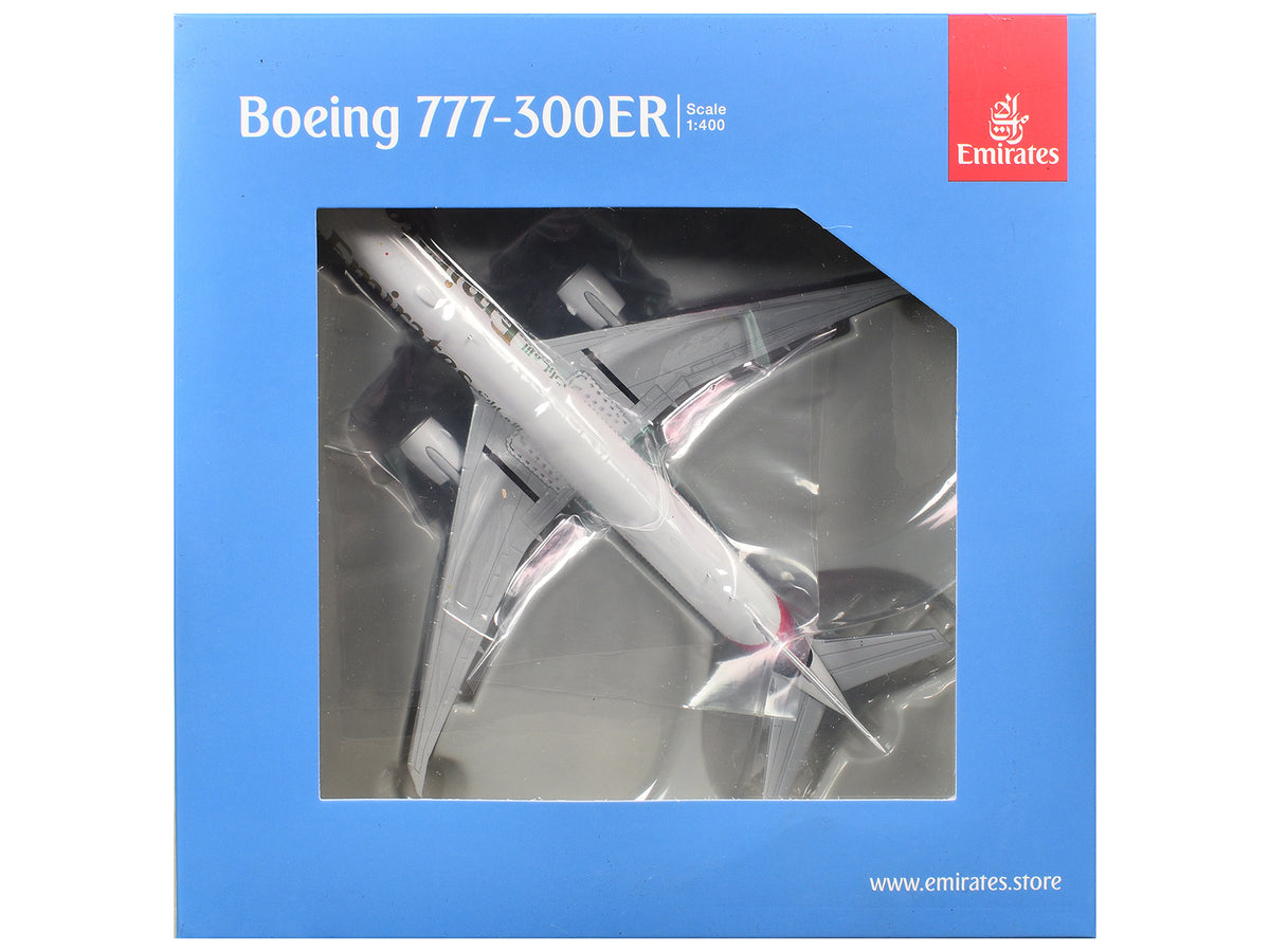 Boeing 777-300ER Commercial Aircraft "Emirates Airlines" (A6-EQH) White with Striped Tail 1/400 Diecast Model