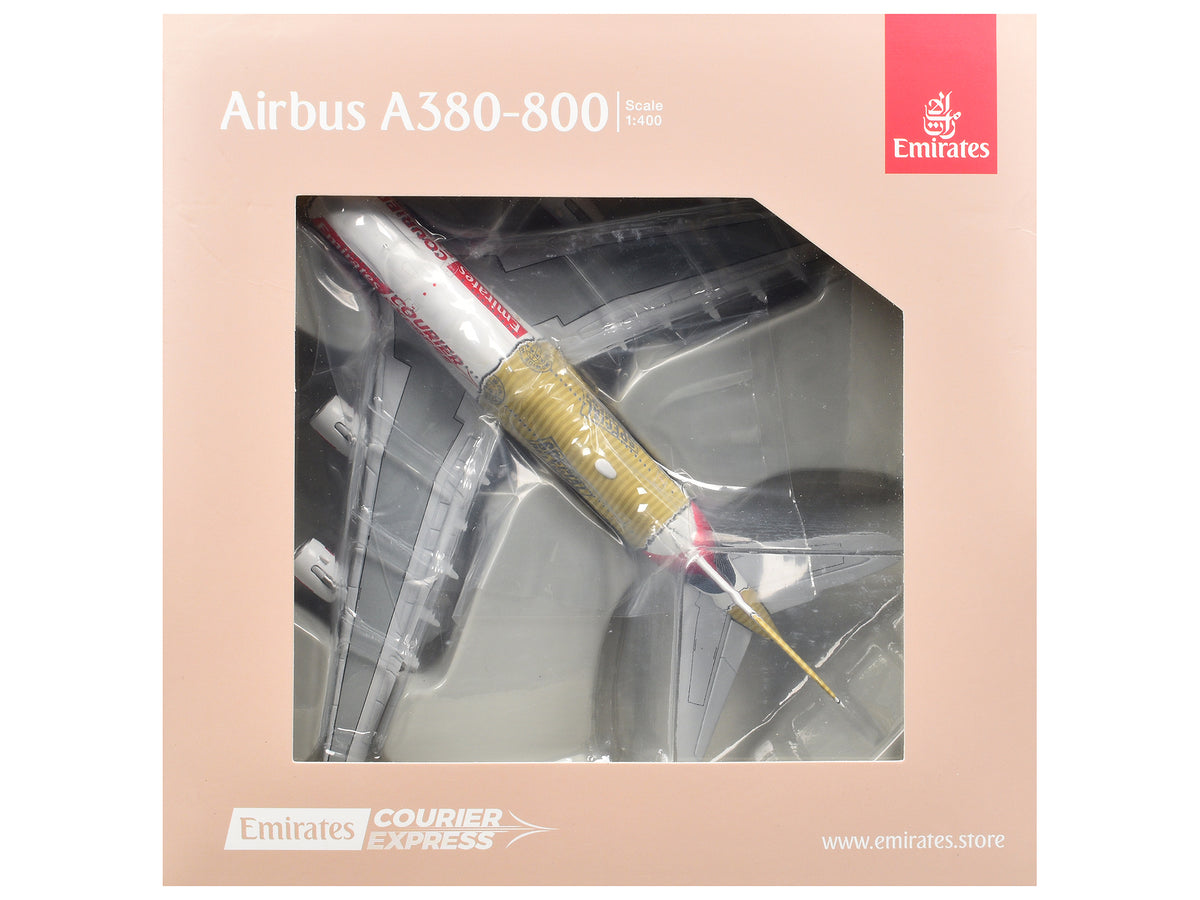 Airbus A380-800 Commercial Aircraft "Emirates Courier Express" (A6-EET) White with Tail Stripes and Package Graphics 1/400 Diecast Model Airplane