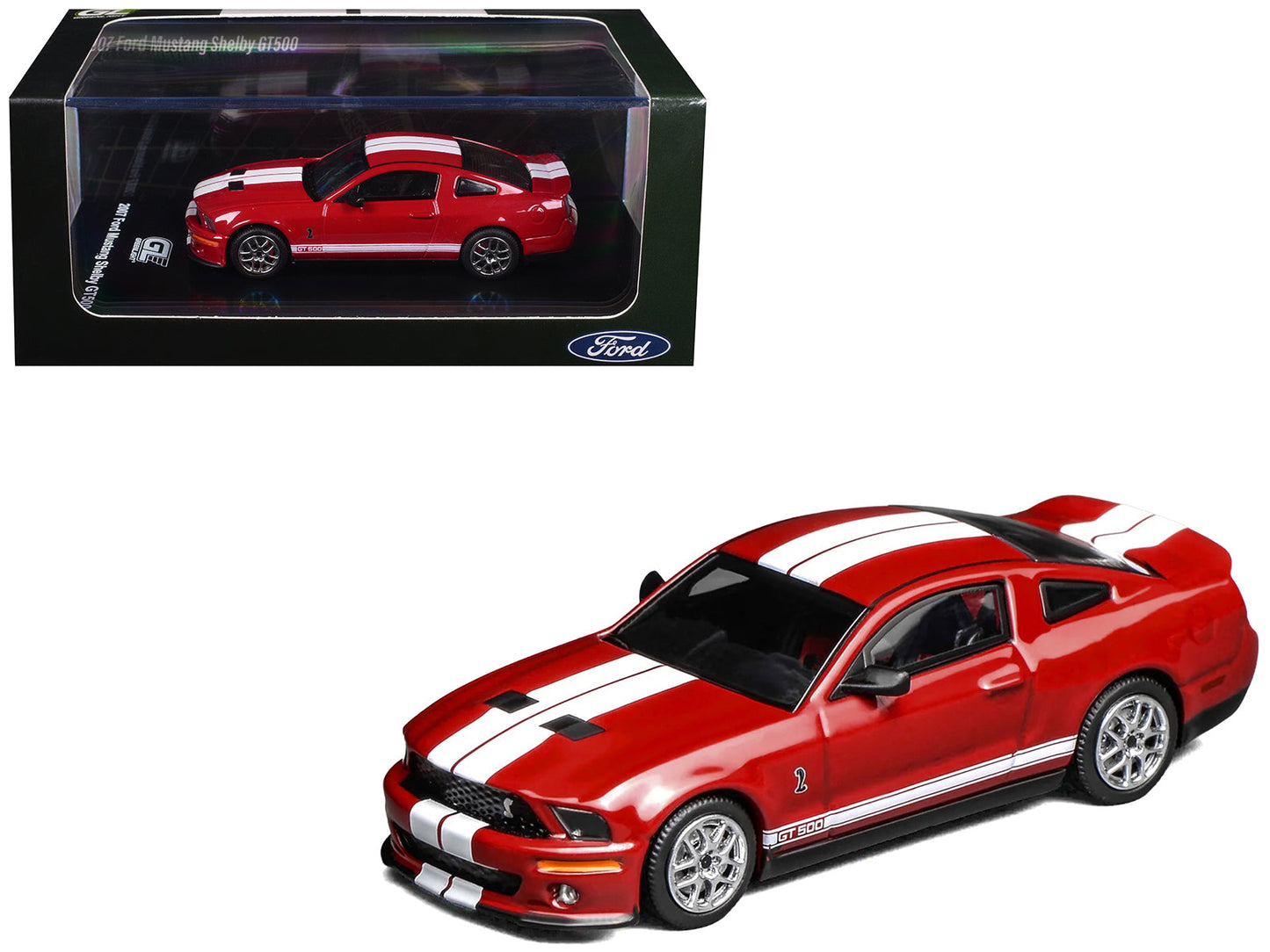 2007 Ford Mustang Shelby GT500 Torch Red with White Stripes 1/64 Diecast Model Car