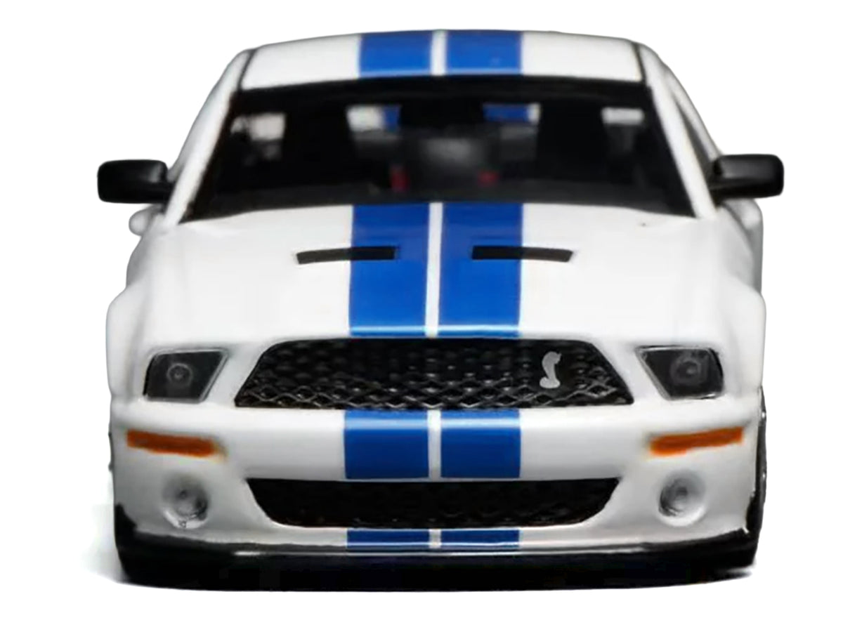 2007 Ford Mustang Shelby GT500 Performance White with Blue Stripes 1/64 Diecast Model Car