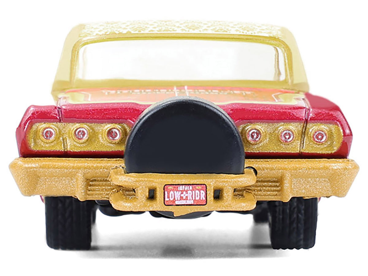 1963 Chevrolet Impala Lowrider "Michael Heralda Special Edition" Red Metallic with Cream Top and Interior with Gold Graphics "Hobby Exclusive" Series 1/64 Diecast Model Car