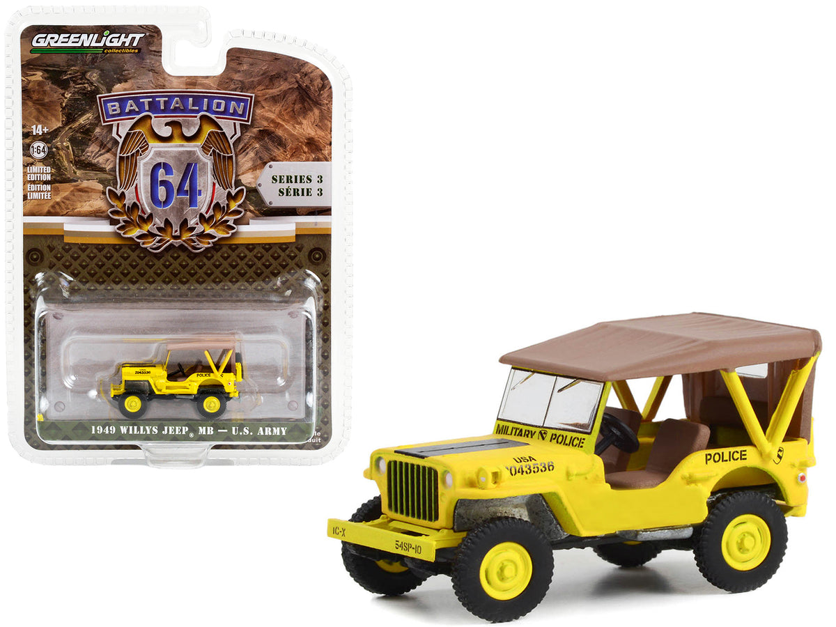 1949 Willys Jeep MB U.S. Army "545th Military Police Company Camp Drake Japan Training Camp" Yellow "Battalion 64" Series 3 1/64 Diecast Model Car