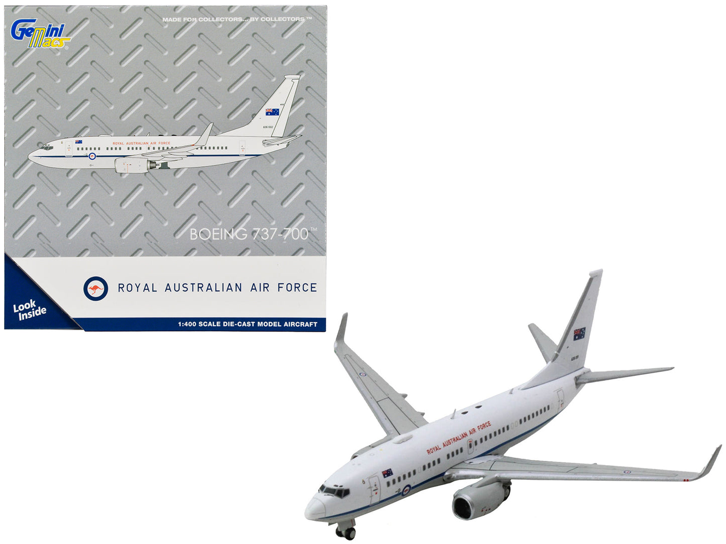 Boeing 737-700 Aircraft "Royal Australian Air Force" (A36-001) White with Blue Stripes "Gemini Macs" Series 1/400 Diecast Model Airplane