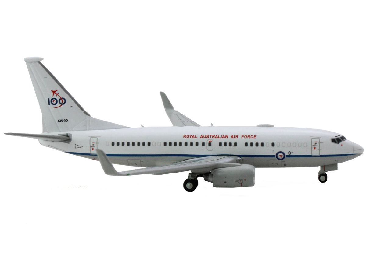 Boeing 737-700 Aircraft "Royal Australian Air Force 100th Anniversary" (A36-001) White with Blue Stripes "Gemini Macs" Series 1/400 Diecast Model Airplane