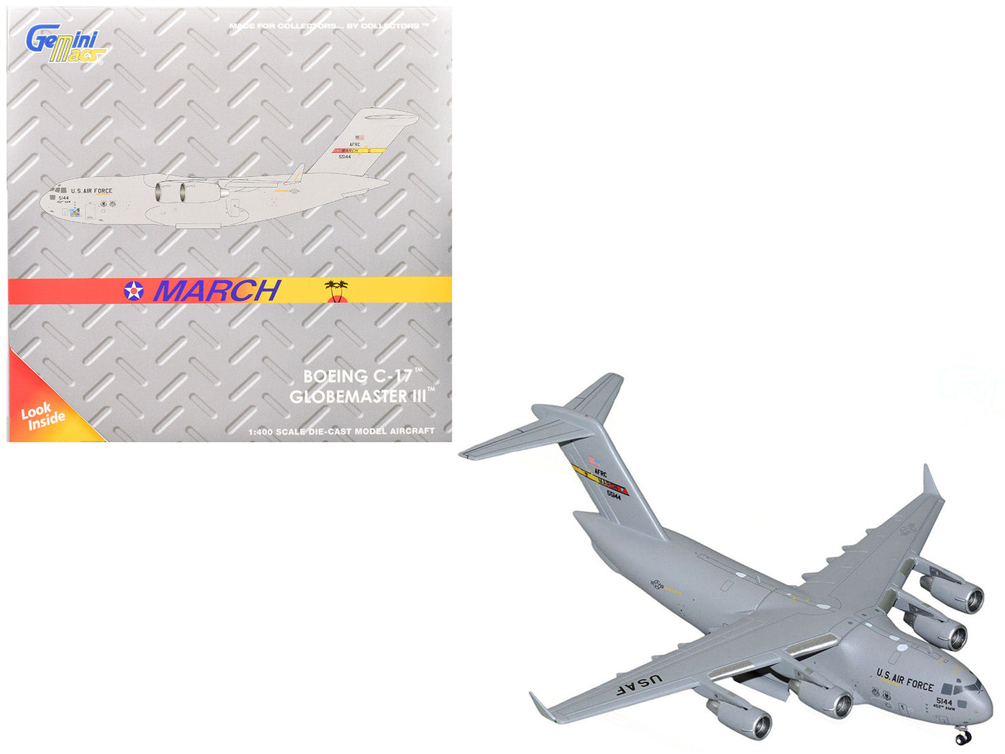 McDonnell Douglas C-17 Globemaster III Transport Aircraft "452nd AMW March ARB" United States Air Force "Gemini Macs" Series 1/400 Diecast Model Airplane