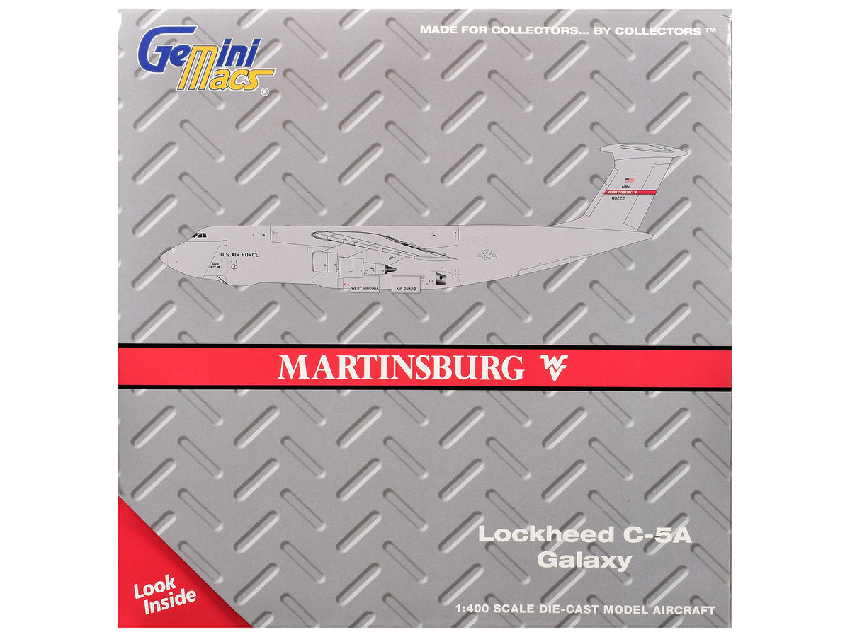 Lockheed C-5A Galaxy Transport Aircraft "Martinsburg Air Force Base" United States Air Force (68-0222) Gray "Gemini Macs" Series 1/400 Diecast Model