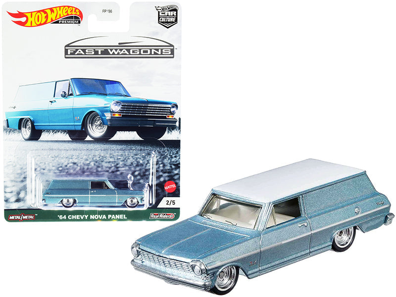 1964 Chevrolet Nova Panel Light Blue Metallic with White Top "Fast Wagons" Series Diecast Model Car
