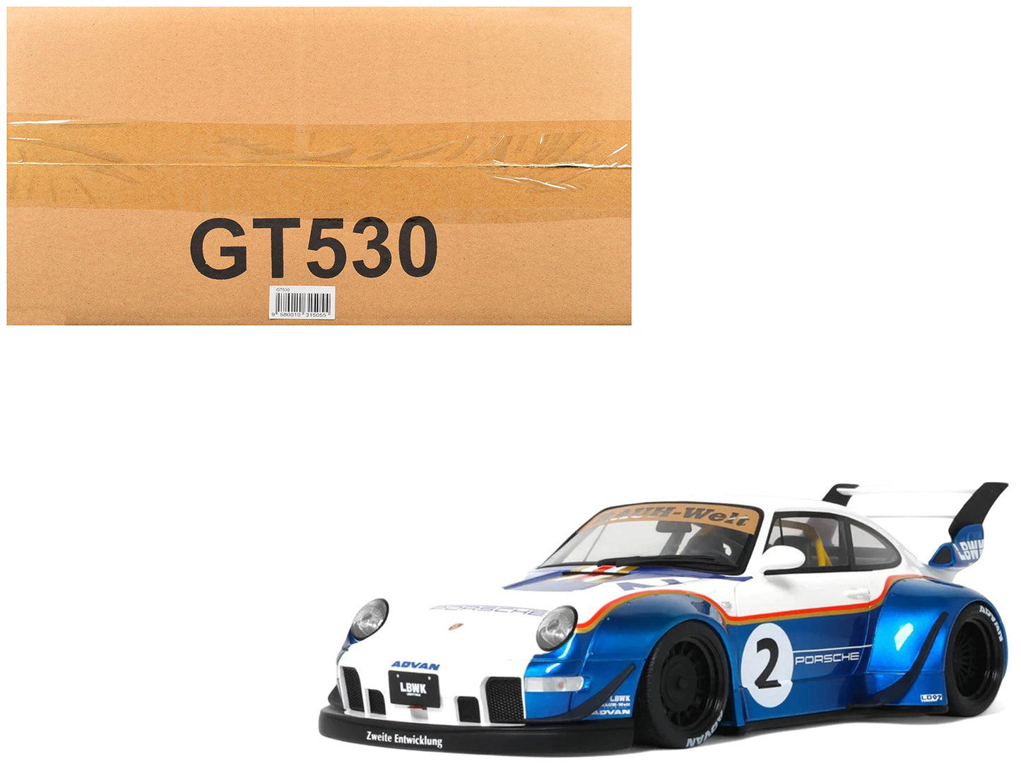 2023 RWB x Liberty Walk 993 #2 White and Blue Metallic with Graphics 1/18 Model Car
