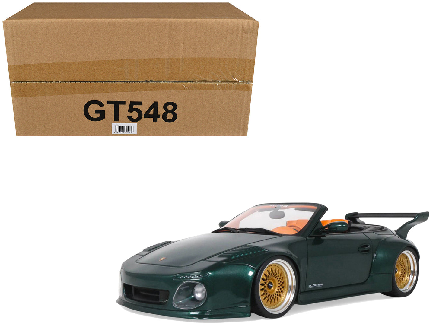 2024 Porsche 911 (997) Old & New Tokyo Auto Salon Cabriolet Dark Green Metallic with Orange Interior 1/18 Model Car